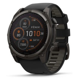GARMIN Fenix 8 51 mm, Solar, Sapphire Carbon Gray DLC Titanium with Black/Pebble Gray Silicone sportinis laikrodis