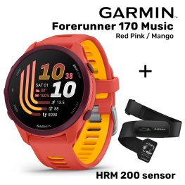 GARMIN Forerunner 170 Music, Red Pink/Mango + HRM 200 Sensor sportinis laikrodis