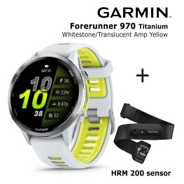 GARMIN Forerunner 970, Titanium, Whitestone/Translucent Amp Yellow + HRM 200 sportinis laikrodis