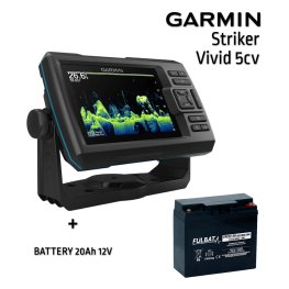 GARMIN STRIKER VIVID 5CV WITH GT20-TM TRANSDUCER + BATTERY 13AH 12V echolotas