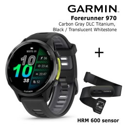 GARMIN Forerunner 970, Carbon Gray DLC Titanium, Black/Translucent Whitestone + HRM 600 sportinis laikrodis