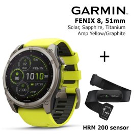 GARMIN Fenix 8 51 mm, Solar, Sapphire Titanium + HRM 200 Sensor sportinis laikrodis