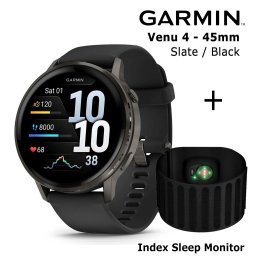 GARMIN Venu 4 - 45mm, Slate with Black + Index Sleep Monitor sportinis laikrodis