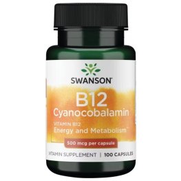 SWANSON Vitamin B12 Cyanocobalamin 500 mcg 100 Vegan Caps пищевая добавка
