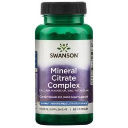 SWANSON Mineral Citrate Complex - Calcium, Magnesium, Zinc, Potassium 60 Caps maisto priedas