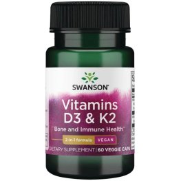 SWANSON Vitamins D3 & K2 - 2,000 Iu & 75 mcg 60 Veg Caps maisto priedas