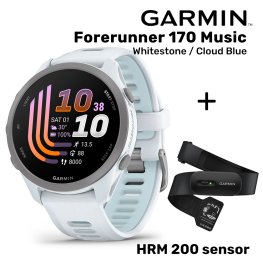 GARMIN Forerunner 170 Music, Whitestone/Cloud Blue + HRM 200 Sensor sportinis laikrodis