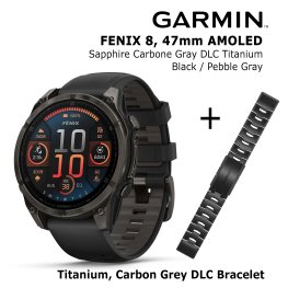 GARMIN Fenix 8 47 mm, AMOLED, Sapphire Carbon + Titanium Bracelet Carbon Grey DLC, QuickFit 22mm sportinis laikrodis