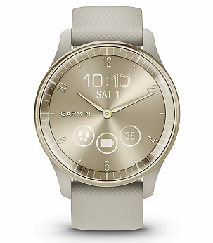 GARMIN Vivomove Trend Cream Gold Stainless Steel Bezel with French Grey Case and Silicone Band sportinis laikrodis