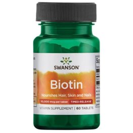 SWANSON Biotin - Timed-Release 10,000 mcg 60 Vegan Tabs maisto priedas