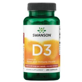 SWANSON Vitamin D3 - Higher Potency 2,000 Iu (50 mcg) 250 Caps maisto priedas