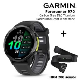 GARMIN Forerunner 970, Carbon Gray DLC Titanium, Black/Translucent Whitestone + HRM 200 sportinis laikrodis
