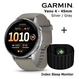 GARMIN Venu 4 - 45mm, Silver with Silver Gray + Index Sleep Monitor sportinis laikrodis