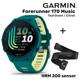 GARMIN Forerunner 170 Music, Teal Green/Citron + HRM 200 Sensor sportinis laikrodis