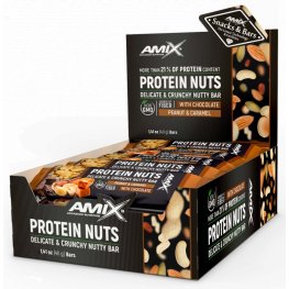 AMIX Protein Nuts Crunchy Nutty Bar 15x40g, Peanut Caramel sportinė mityba