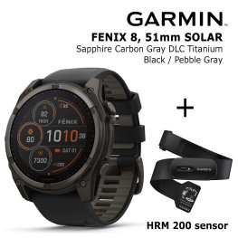 GARMIN Fenix 8 51 mm, Solar, Sapphire Carbon + Garmin HRM 200 Sensor sportinis laikrodis