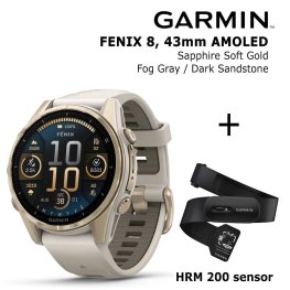 GARMIN Fenix 8 43 mm, AMOLED, Sapphire Soft Gold + HRM 200 Sensor Спортивные часы