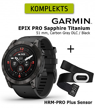 GARMIN epix Pro (Gen 2) Sapphire, 51 mm Carbon Gray DLC titanium with black + HRM-PRO Plus Sensor sportinis laikrodis