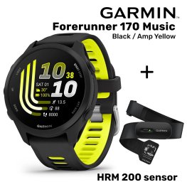 GARMIN Forerunner 170 Music, Black/Amp Yellow + HRM 200 Sensor sportinis laikrodis