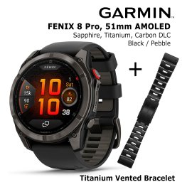 GARMIN fēnix® 8 Pro – 51 mm, AMOLED, Sapphire, Carbon DLC Ti + Titanium Vented Bracet sportinis laikrodis