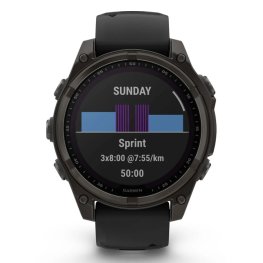 GARMIN Fenix 8 47 mm, Solar, Sapphire Carbon Gray DLC Titanium with Black/Pebble Gray Silicone sportinis laikrodis