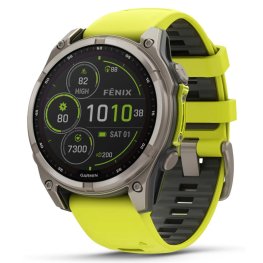 GARMIN Fenix 8 47 mm, Solar, Sapphire Titanium with Amp Yellow/Graphite Silicone Band sportinis laikrodis