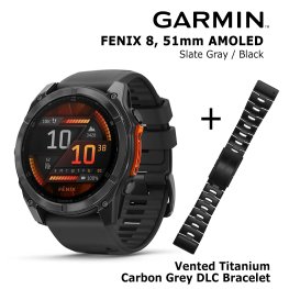 GARMIN Fenix 8 51 mm, AMOLED, Slate Gray + Vented Titanium Bracelet Carbon Gray DLC sportinis laikrodis