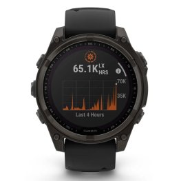 GARMIN Fenix 8 47 mm, Solar, Sapphire Carbon Gray DLC Titanium with Black/Pebble Gray Silicone sportinis laikrodis