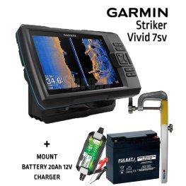 GARMIN Striker Vivid 7SV GT52HW-TM TRANSDUCER + BATTERY 20AH 12V + SONAR MOUNT + CHARGER echolotas