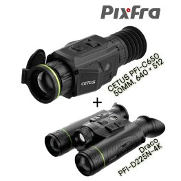 PIXFRA CETUS PFI-C650 thermal scope + Draco PFI-D225N-4K thermal binoculars termovizoriai taikiklis