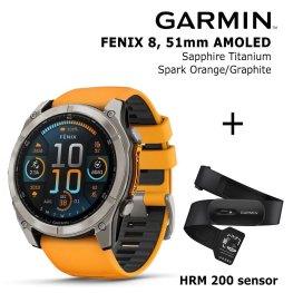 GARMIN Fenix 8 51 mm, AMOLED, Sapphire Titanium + HRM 200 Sensor Спортивные часы