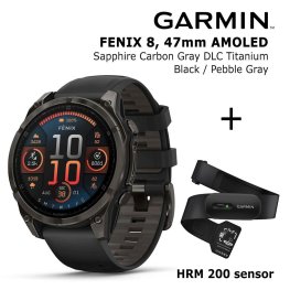 GARMIN Fenix 8 47 mm, AMOLED, Sapphire Carbon + HRM 200 Sensor Спортивные часы