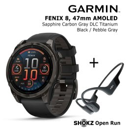 GARMIN Fenix 8 47 mm, AMOLED, Sapphire Carbon + SHOKZ Open Run Black Спортивные часы