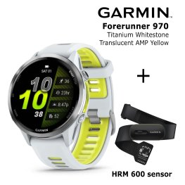 GARMIN Forerunner 970, Titanium, Whitestone/Translucent Amp Yellow + HRM 600 sportinis laikrodis