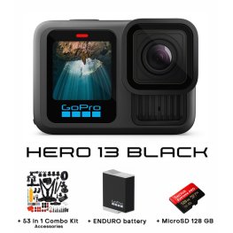 GOPRO HERO13 Black + MicroSD 128 GB + Enduro Battery + 53 in 1 Combo Kit Accessories sporto kamera