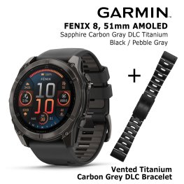 GARMIN Fenix 8 51 mm, AMOLED, Sapphire Carbon + Vented Titanium Bracelet Carbon Gray DLC sportinis laikrodis
