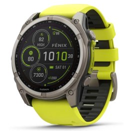 GARMIN Fenix 8 51 mm, Solar, Sapphire Titanium with Amp Yellow/Graphite Silicone Band sportinis laikrodis