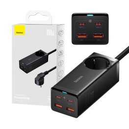 Baseus GaN3 Pro wall charger / powerstrip 2xUSB + 2xUSB-C + AC, 100W (black) зарядное устройство