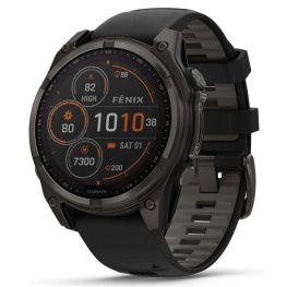 GARMIN Fenix 8 47 mm, Solar, Sapphire Carbon Gray DLC Titanium with Black/Pebble Gray Silicone sportinis laikrodis