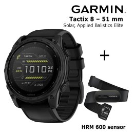 GARMIN Tactix 8 – 51 mm, Solar, Applied Balistics Elite + HRM 600 Sensor sportinis laikrodis