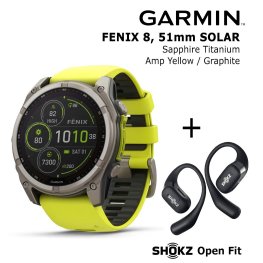 GARMIN Fenix 8 51 mm, Solar, Sapphire Titanium + SHOKZ Open Fit Black sportinis laikrodis