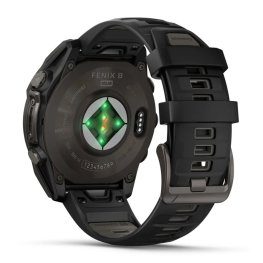 GARMIN Fenix 8 47 mm, Solar, Sapphire Carbon Gray DLC Titanium with Black/Pebble Gray Silicone sportinis laikrodis