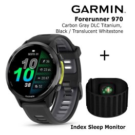 GARMIN Forerunner 970, Carbon Gray DLC Titanium, Black/Translucent + Index Sleep Monitor sportinis laikrodis