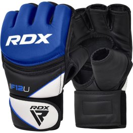 RDX F12 MMA Grappling Gloves, Open Palm, Blue, M