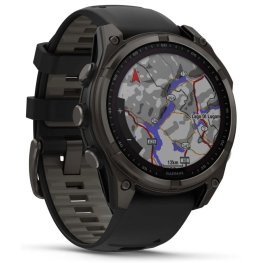 GARMIN Fenix 8 47 mm, Solar, Sapphire Carbon Gray DLC Titanium with Black/Pebble Gray Silicone sportinis laikrodis