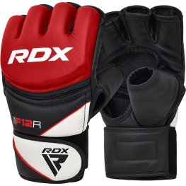 RDX F12 MMA Grappling Gloves, Open Palm, Red, M