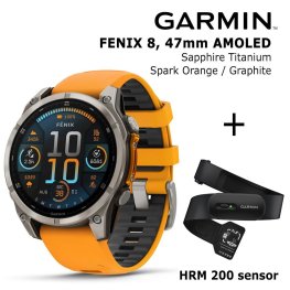 GARMIN Fenix 8 47 mm, AMOLED, Sapphire Titanium + HRM 200 Sensor Спортивные часы