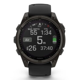 GARMIN Fenix 8 47 mm, Solar, Sapphire Carbon Gray DLC Titanium with Black/Pebble Gray Silicone sportinis laikrodis